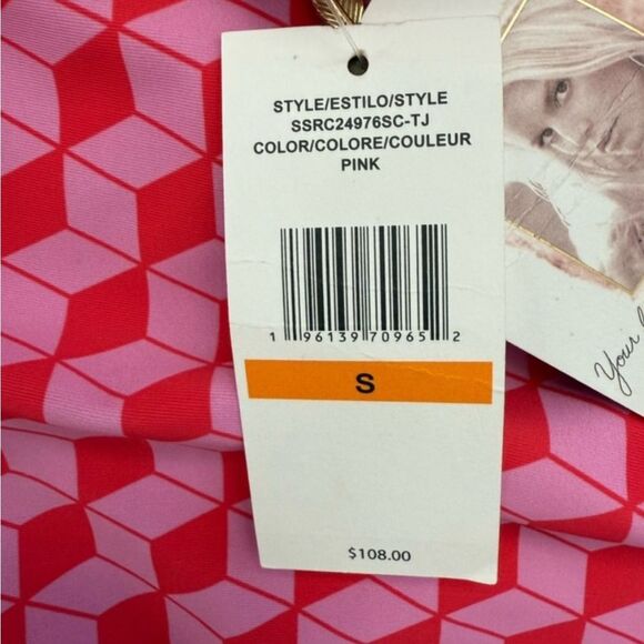 Jessica Simpson Pink Geometric One-Piece Swimsuit Women’s Size Small - Picture 6 of 10